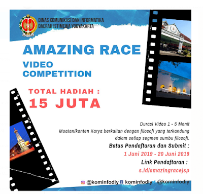  Lomba Amazing Race Video Competition berhadiah total  K 13:  Lomba Amazing Race Video Competition berhadiah total 15 juta rupiah Diskominfo DIY 2019