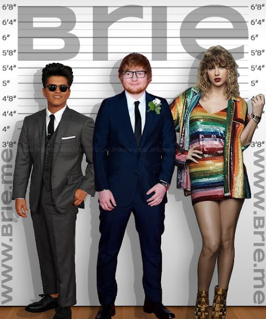 Ed Sheeran standing with Bruno Mars and Taylor Swift