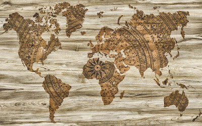 world map on wood