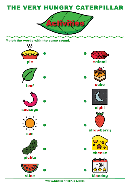 The Very Hungry Caterpillar worksheet to learn English sounds