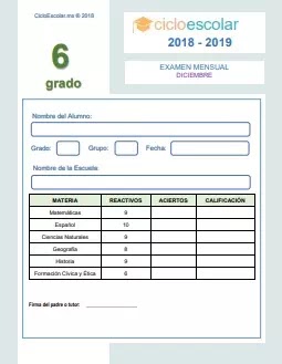 Examen Mensual Sexto grado 2018-2019