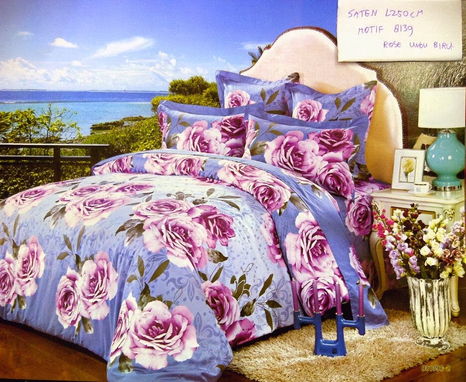 Sprei Jepang Motif Rose Biru Abu