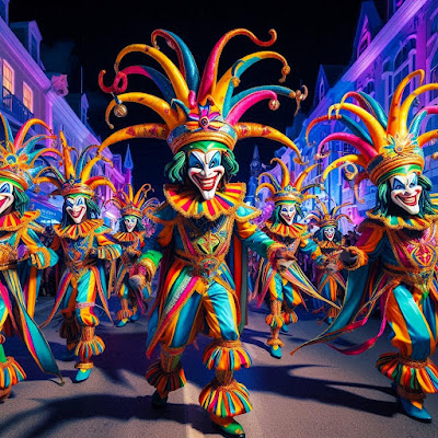 Junkanoo Jesters dancing in the street