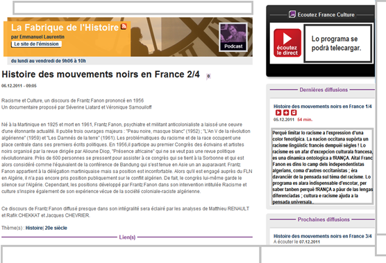 France Culture Franc Fanon