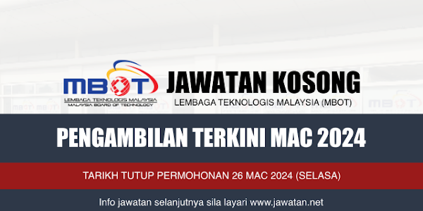 Jawatan Kosong Lembaga Teknologis Malaysia (MBOT) 2024