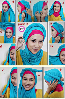 Tutorial Cara Memakai Hijab Segi Empat Dua Warna  Kumpulan Contoh Kreasi Hijab Modern Terbaru 2016