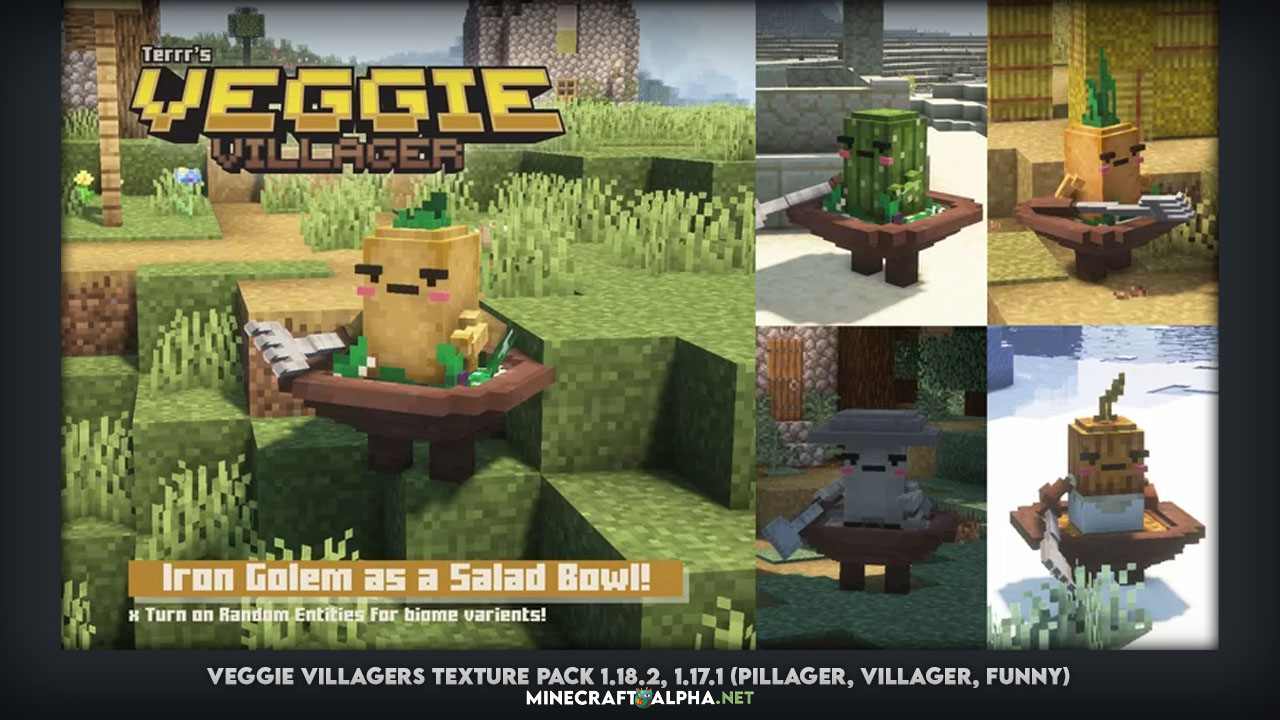 Veggie Villagers Texture Pack 1.18.2, 1.17.1 (Pillager, Villager, Funny)