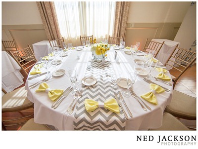 white, yellow and gray chevron wedding