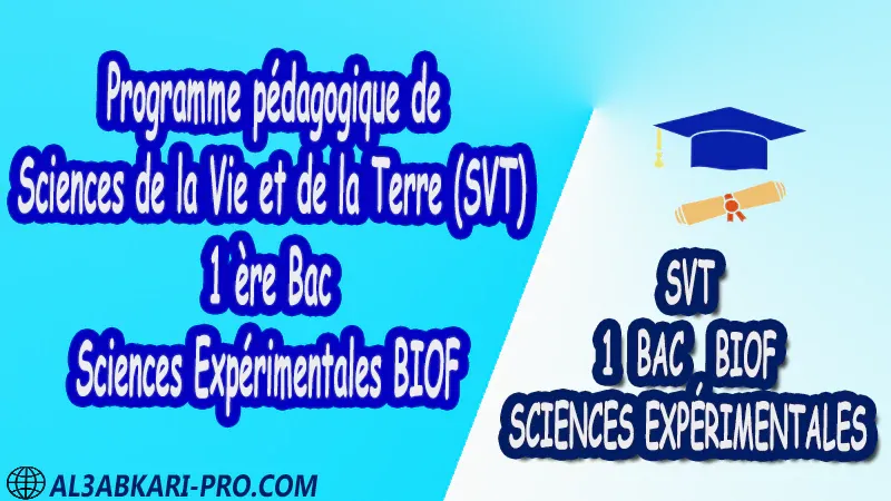 Programme pédagogique de SVT 1 ère Bac Sciences Expérimentales biof PDF Sciences de la Vie et de la Terre SVT 1 ère Bac Sciences Expérimentales biof Cours résumé devoirs corrigés exercice corrigé Documents Activités Fiche pédagogique Devoir de semestre 1 Devoirs de semestre 2 Exercices corrigés