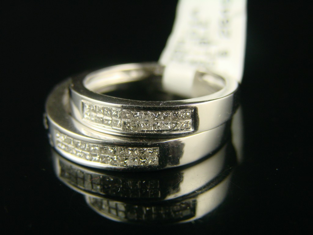 14k ladies mens wedding band diamond ring dual set