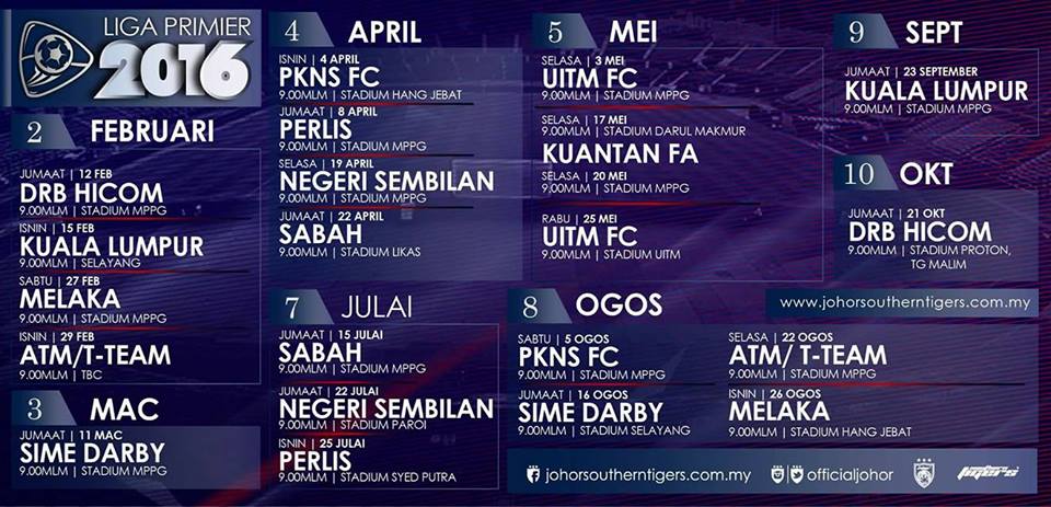 Jadual Perlawanan JDT Liga Super Malaysia 2017