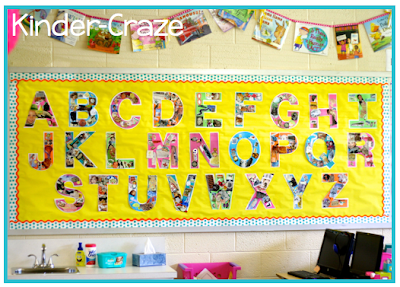 kindergarten alphabet collage wall