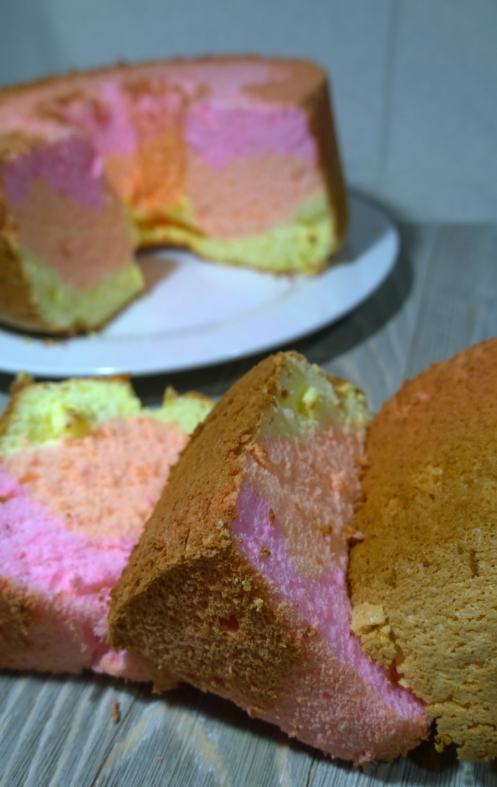 Layered Angel Food Cake with Tropical Flavors and Colors