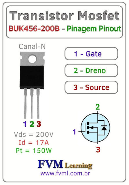 Datasheet-Pinagem-Pinout-Transistor-Mosfet-Canal-N-BUK456-200B-Características-Substituição-fvml