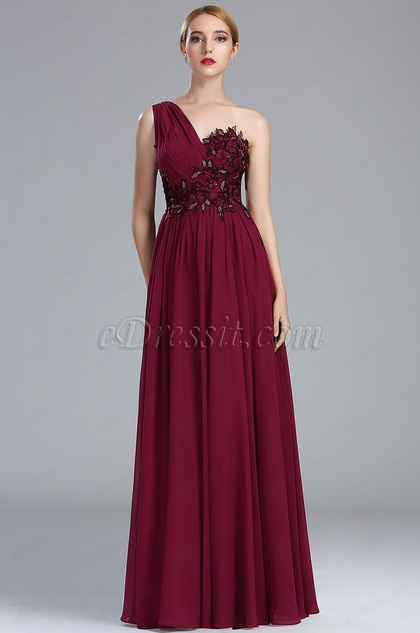 eDressit Burgundy Lace Appliques Fancy Evening Gown