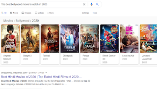 image of a google search result on best Bollywood movie to watch in 2020 query