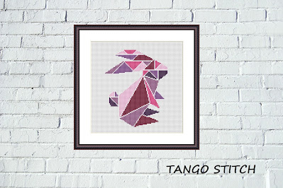 Pink rabbit geometric cross stitch pattern Cute animals embroidery - Tango Stitch