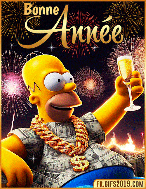 Homer simpson grillant champagne bonne annee 2024 gif