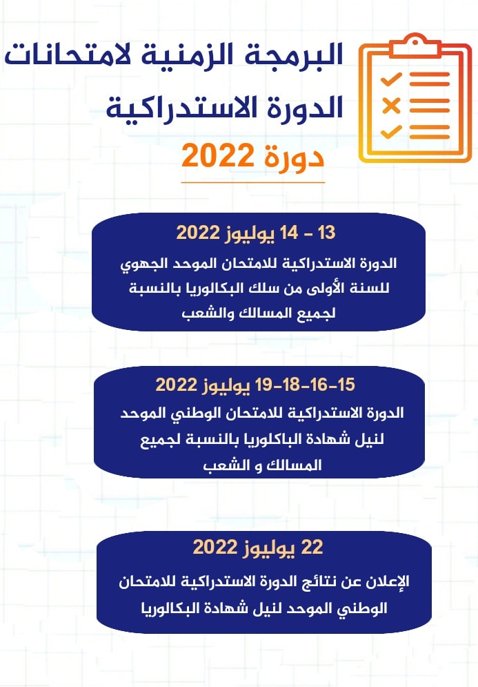 تاريخ اجراء الامتحان الوطني 2022 الدورة الاستدراكية