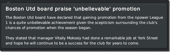 Boston United promotion from League 1, FM 11