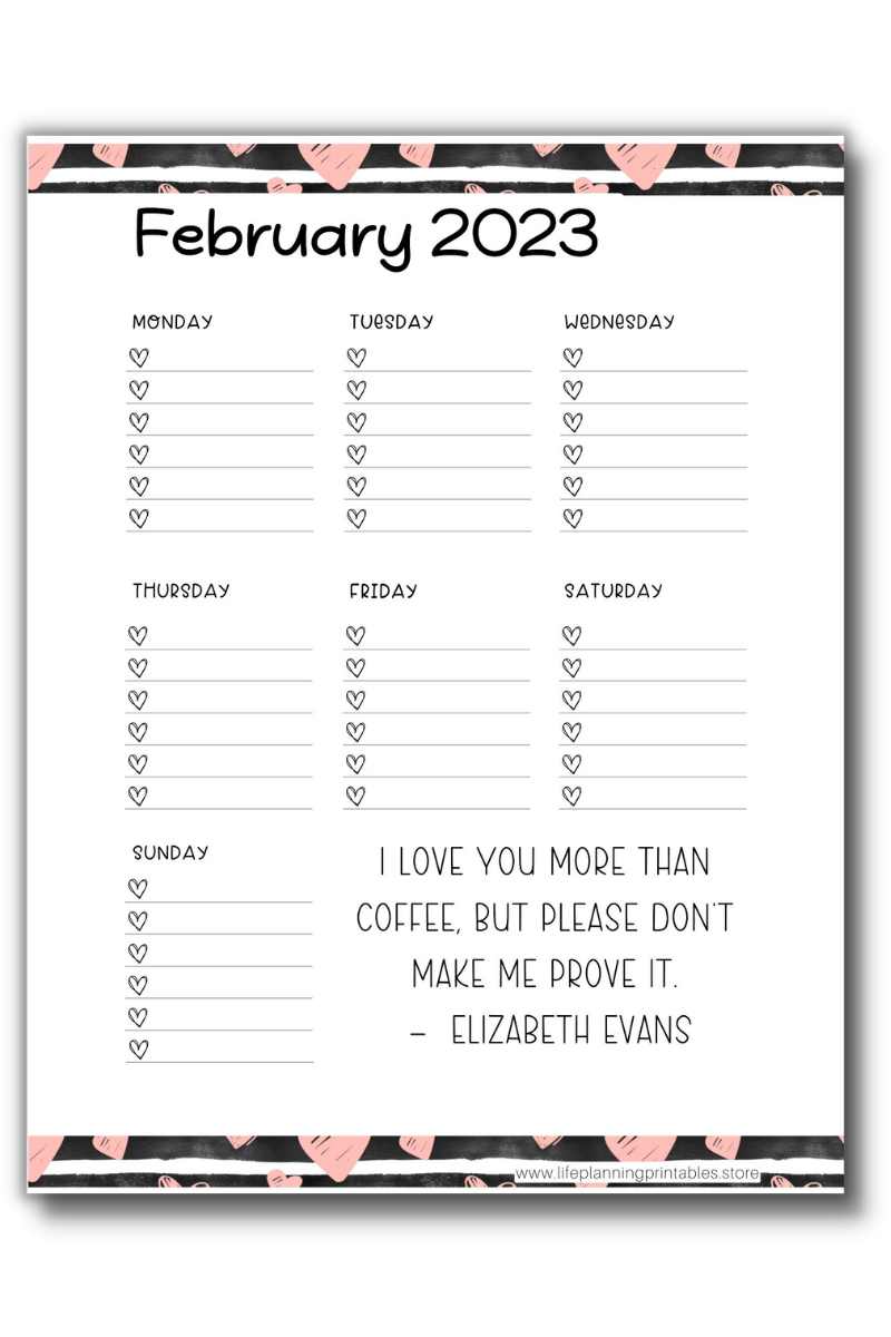 Free printable daily planner for February