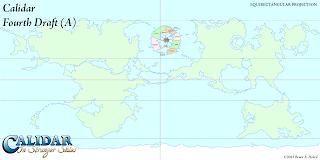 The World of Calidar, Fourth Draft World Map, Equirectangular Projection