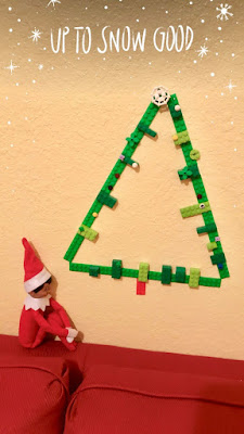 Elf on the Shelf LEGO Christmas Tree using green Mayka toy block tape