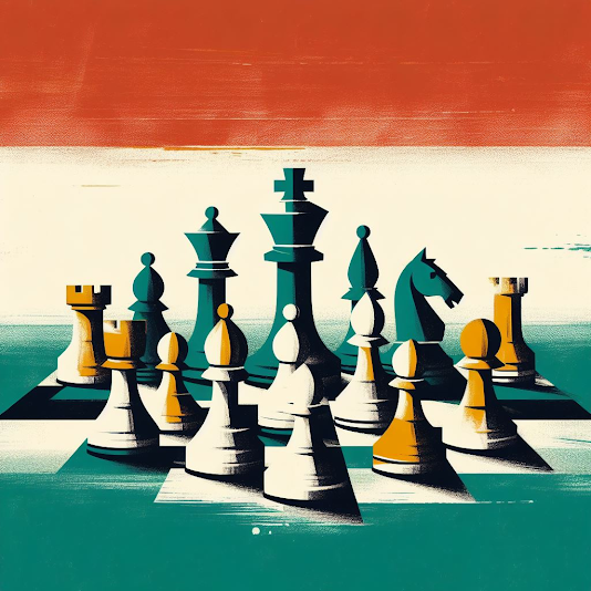 AI Created minimalistic  Chess art in the style of Jennifer Dionisio with the colors of Hungary