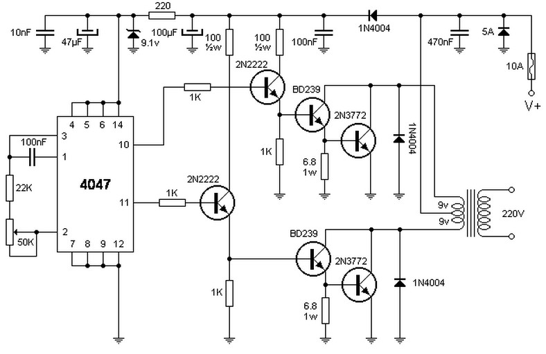 Simple 100W inverter 12V to 220VAC Circuit Diagram 2  