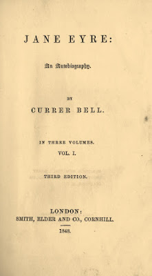 Portada de la tercera edición de Jane Eyre, donde aún figura el seudónimo de Currer Bell como autor de la obra