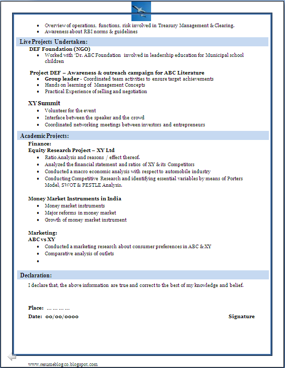 RESUME BLOG CO: Sample of a Beautiful Resume format of MBA ...