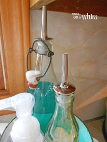 Vintage Bottles with Liquor Pourers for Kitchen Soaps | Denise on a Whim