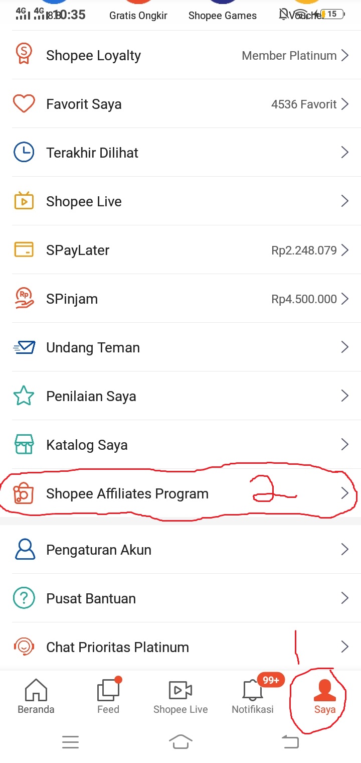 Klik Fitur Shopee Affiliates Program di Shopee