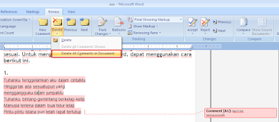 Cara Mudah Menambahkan dan Menghapus Komentar pada File Ms Word 