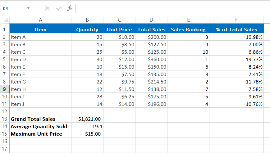 Sample Excel sheet with lots of formulas