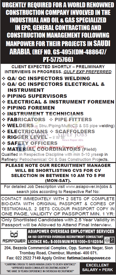 Oil & Gas Project Jobs for Saudi Arabia