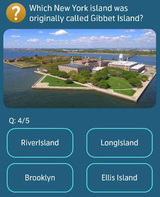 Which New York island was originally called Gibbet Island?