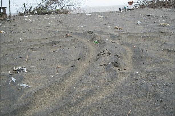 Black colored sand of Dumas Beach