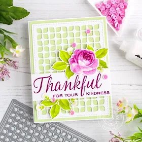 Sunny Studio Stamps: Frilly Frames Dies Elegant Leaves Everything's Rosy Thank You Card by Leanne West