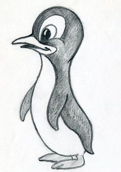 Cute Little Penguin  Pencil Drawing for children