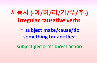 단어 사동사 (-이/히/리/기/우/추-) irregular causative verbs = subject cause/do something for someone