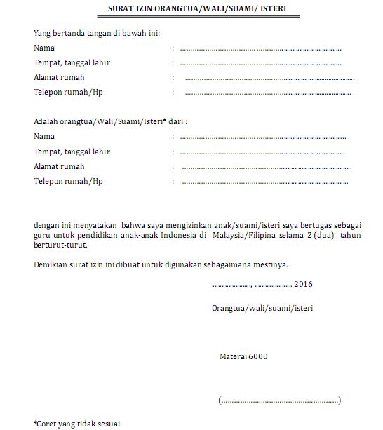 Contoh Format Surat Izin Orang Tua Wali Suami Isteri Pustaka Pandani