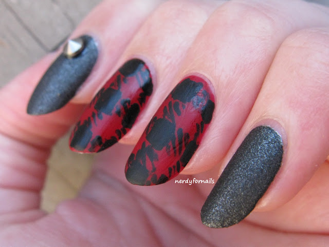 Along Came A Spider Jezzie Flanagan Inspired Nails Red Flannel with Black Leather and Studs