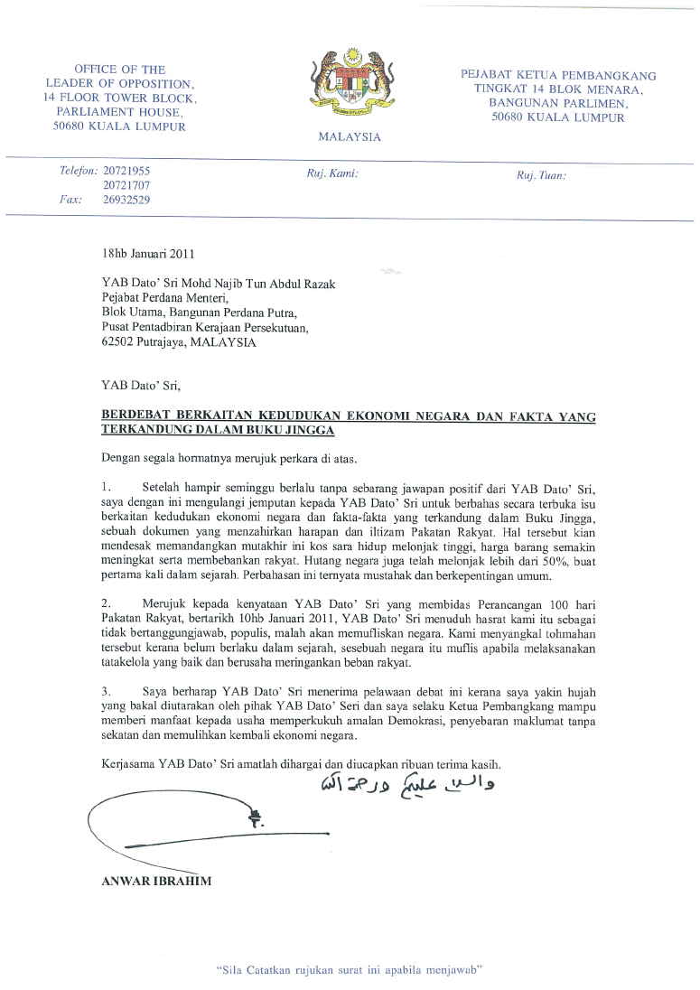Contoh Surat Kepada Menteri Besar Perak