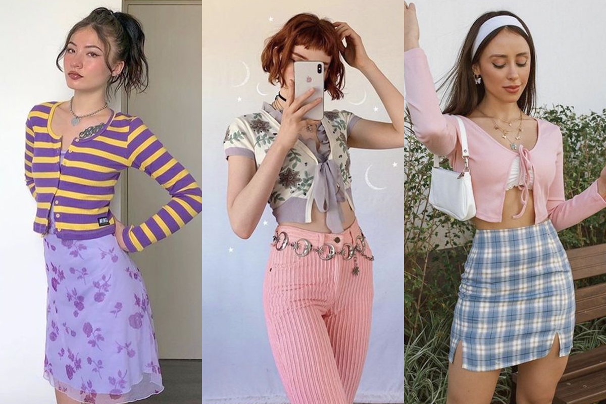fashion collage with three soft girl outfits