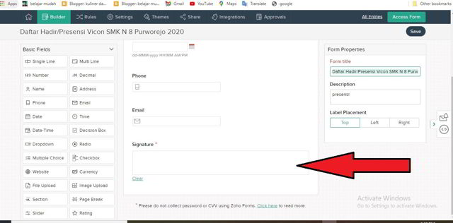 membuat absen tanda tangan dengan zoho form