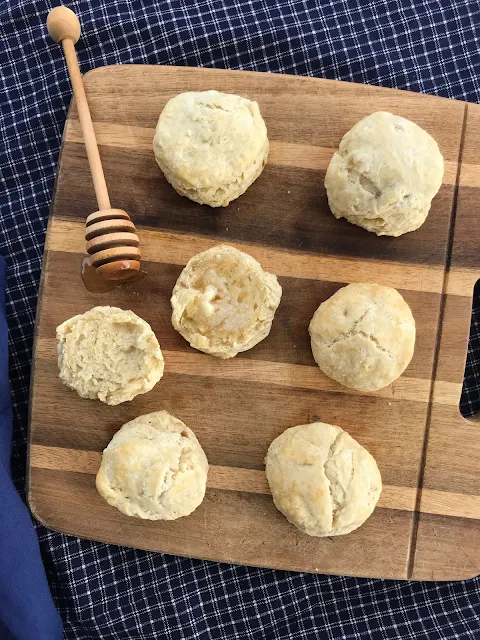 Finished sourdough biscuits on cutting board