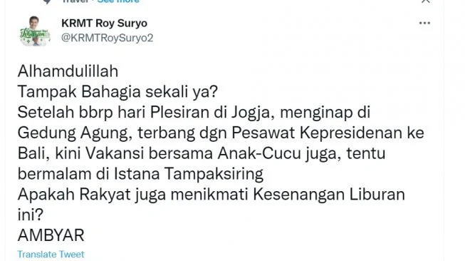 Roy Suryo Komentari Liburan Keluarga Jokowi, Netizen: Susah Lihat Orang Lain Senang, Senang Lihat Orang Lain Susah