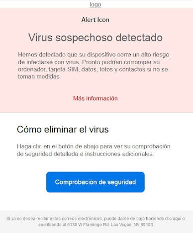 Email fraudulento informando de un virus