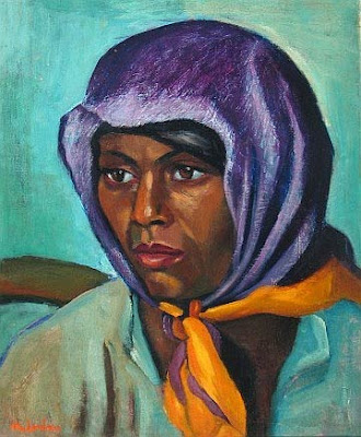 coloured woman with a purple headscarf, Maggie Laubser